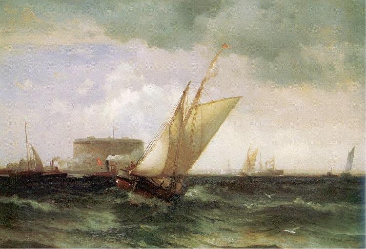 Moran, Edward Shipping in New York Harbor Norge oil painting art